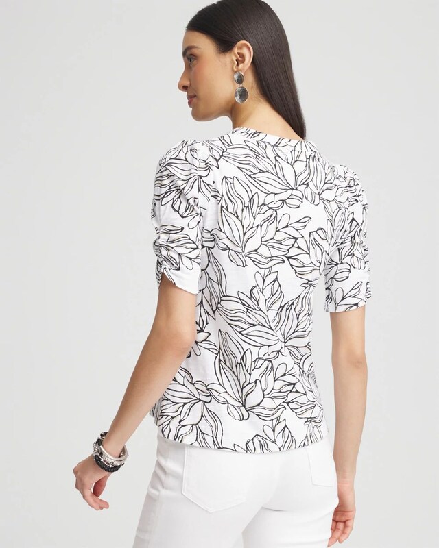 Floral Slub Split Neck Henley Tee - image 3